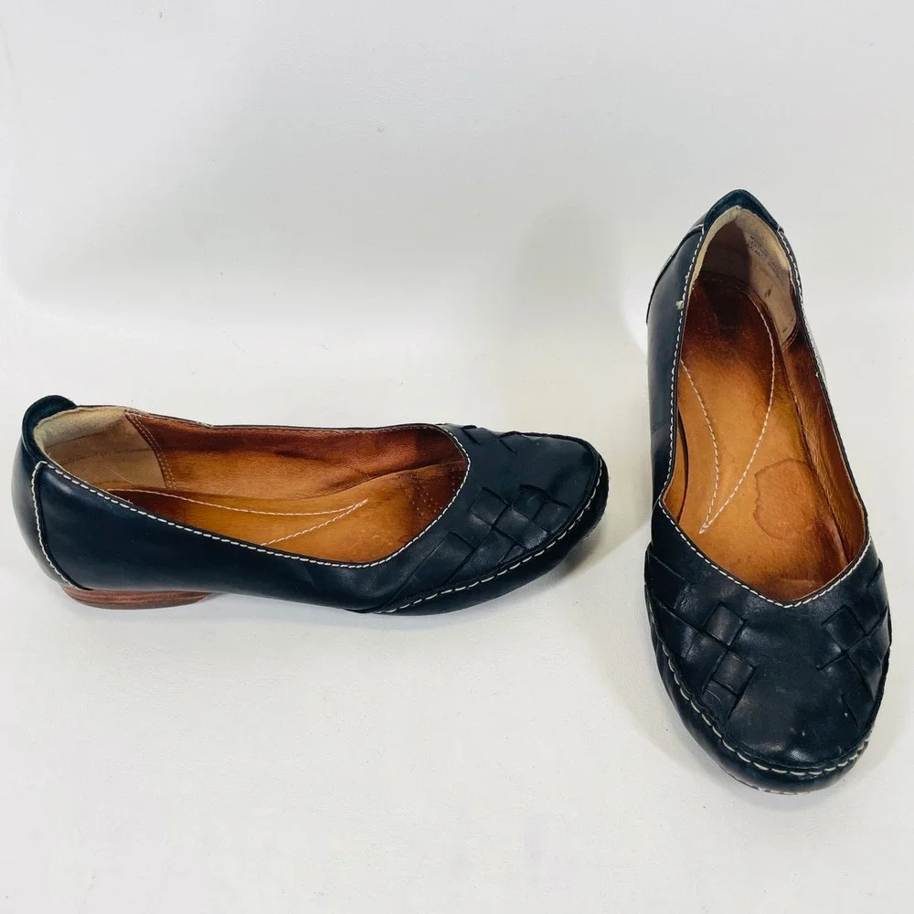 Clarks Womens Navy Blue Leather Woven Toe Ballet Flats 7M 26066467